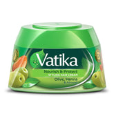 Vatika Naturals hair cream jar closeup highlighting moisture for healthy hair.