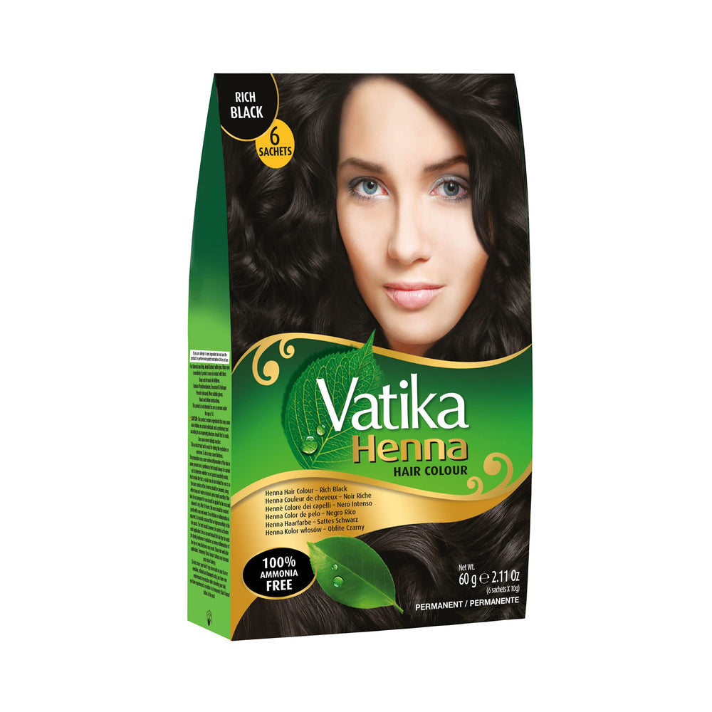 Vatika Naturals Rich Black color swatch reveals deep, lasting shade.