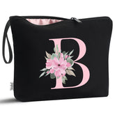 Vavabox A-Z personalized makeup bag in black—front view, a chic travel companion.