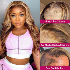 Veally highlight brown mix blonde waves with soft, bouncy texture