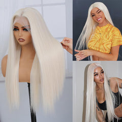 Veally platinum blonde lace front wig HD lace detail enabling versatile parting
