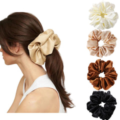 VEDO SHIPIN extra-large satin silk scrunchie pack front view showing smooth hair hold