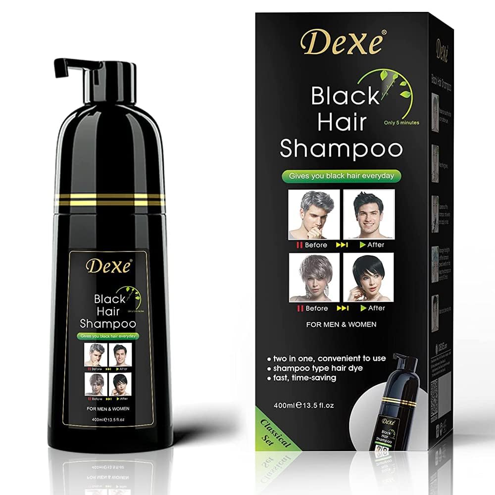 Vedora Instant Black Hair Shampoo bottle with gloves for easy home application