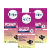 Veet cold wax strips 40ct pack3—application in progress for at-home hair removal.