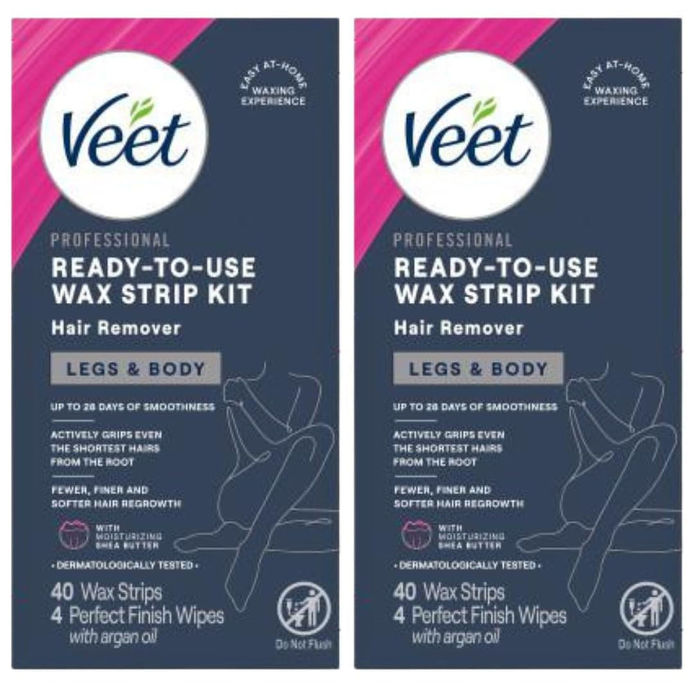 Veet ready-to-use wax strips on leg application for quick, close-to-root hair removal.