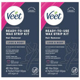 Veet ready-to-use wax strips on leg application for quick, close-to-root hair removal.