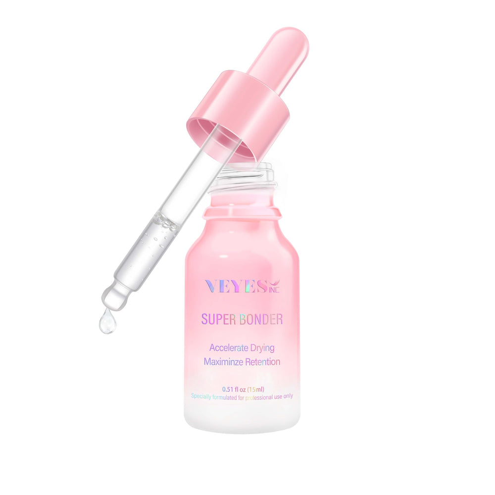 VEYES INC Super Lash Bonder bottle closeup for professional use and quick-but-safe lash bonding