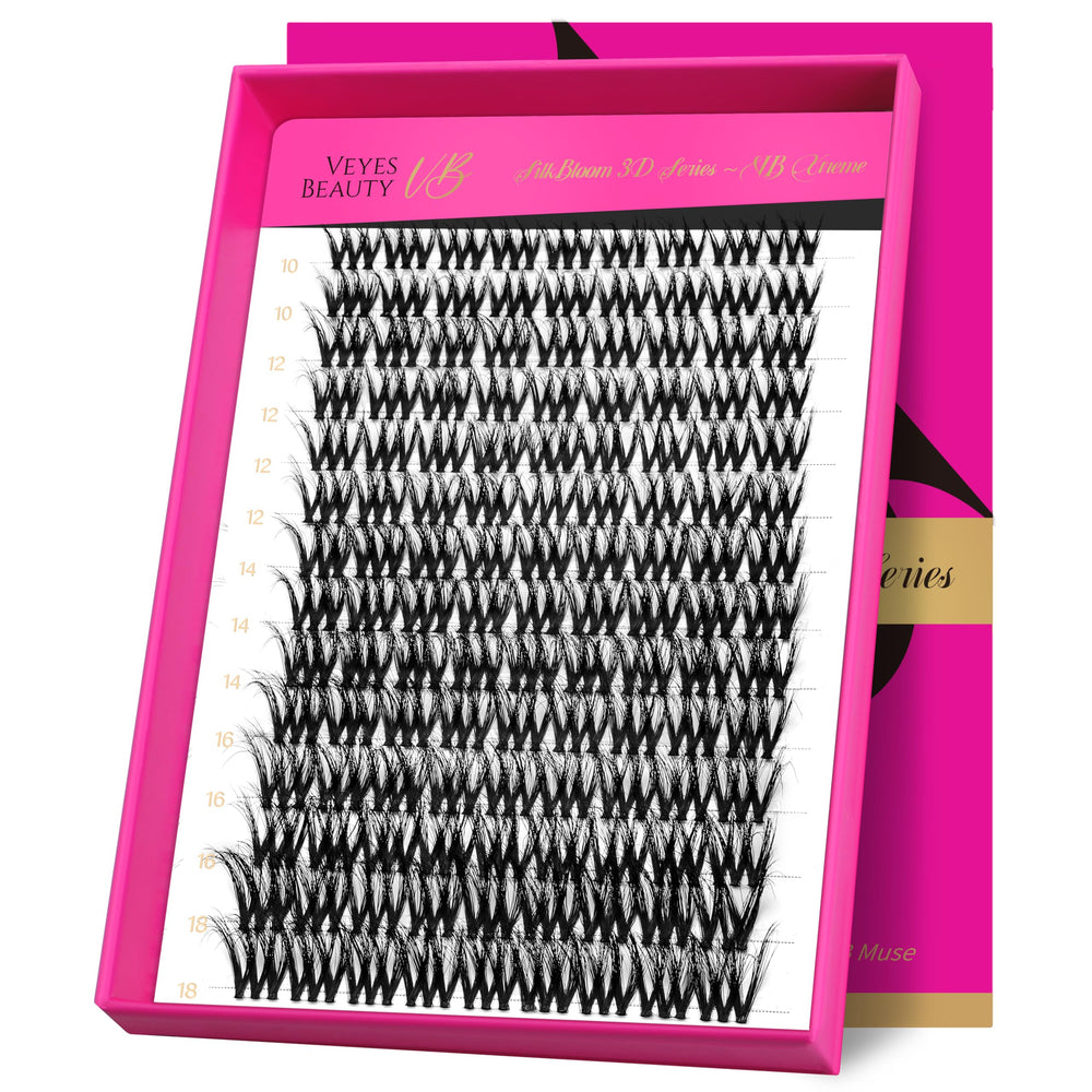 VEYESBEAUTY lash clusters close-up shows fluffy 3D layered lashes for a natural boost.
