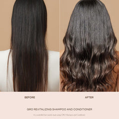 VEGAMOUR GRO Revitalizing Conditioner application shot emphasizing smoothing and detangling.