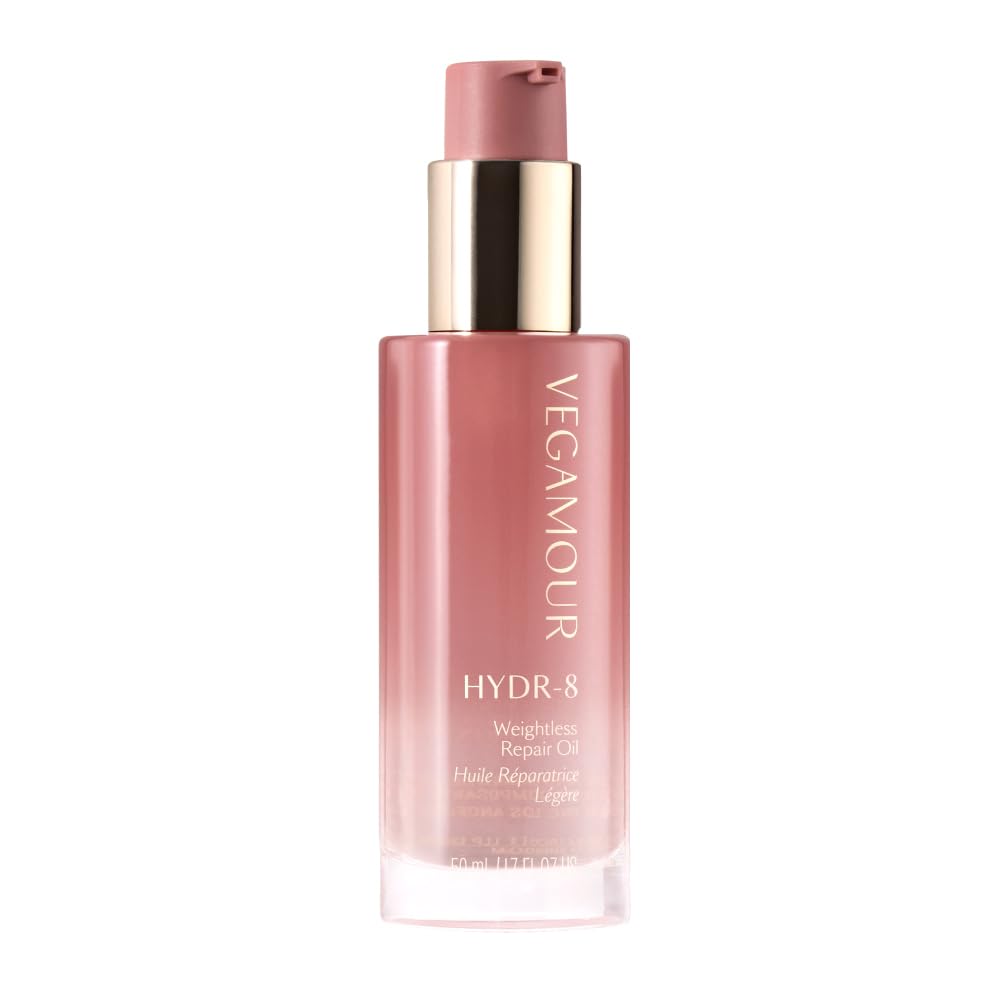 VEGAMOUR HYDR-8 bottle highlights weightless repair for smooth shine.