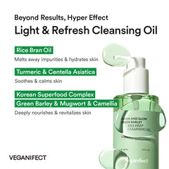 VEGANIFECT Cleansing Oil with water—transforms into lightweight foam for rinsing