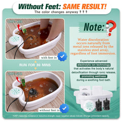 Veicomtech Ionic Foot Bath water discoloration closeup showing ion reaction indicator.