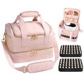 Veirdro nail polish organizer bag front view in pink for compact travel storage.