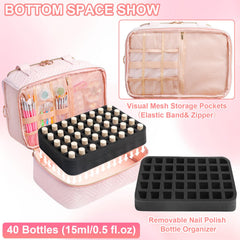 Veirdro nail polish organizer bag with adjustable strap demonstrates portable storage for on-the-go routines.
