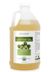 Velona castor oil bottle front view for hair moisture and shine.