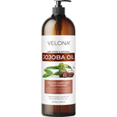 Velona Jojoba Oil 32oz bottle with pump for easy skin hydration.