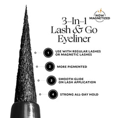 Velour Lash & Go liquid black application shows rich pigment for defined eyes.