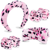 VELSCRUN 6-pack spa headband in pink leopard helps keep hair away during washing