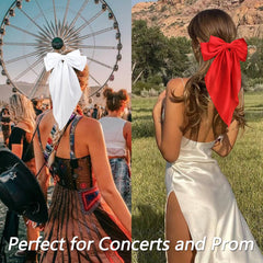 VELSCRUN silky satin long-tail bow, side view, ideal for elegant event styling.