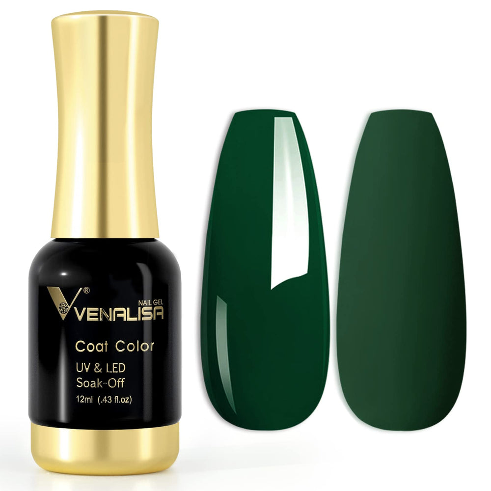VENALISA emerald green gel polish bottle cap detail showcases luxurious at-home manicure branding.