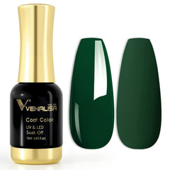 VENALISA emerald green gel polish bottle cap detail showcases luxurious at-home manicure branding.