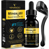 Venanoci 5% Minoxidil beard kit bottle promotes fuller beard.