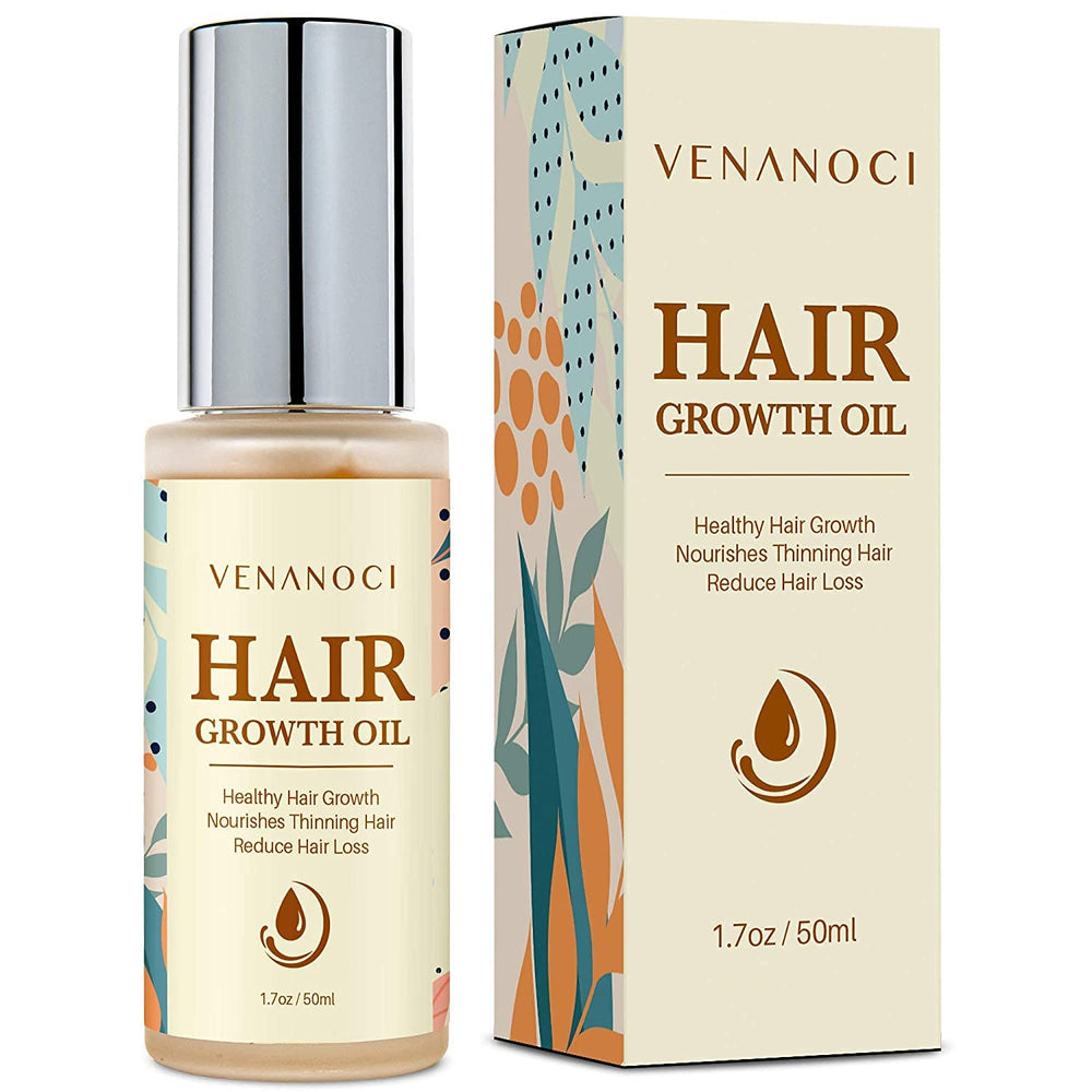 Venanoci hair growth oil bottle featuring nourishing ingredients for hair