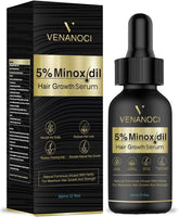 Venanoci hair growth serum bottle being poured suggests thicker hair potential.