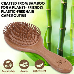 Vera Essence bamboo brush wooden paddle highlights ergonomic design for comfortable daily grooming.
