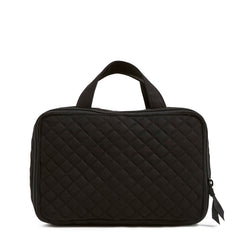 Vera Bradley Cotton Ultimate Travel Makeup Case back compartment includes gusseted pockets and zip pocket for organization