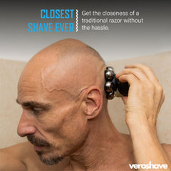 VEROSHAVE curved blade head shaver contours with your scalp for a comfortable, precise shave