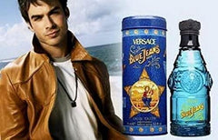 Versace Blue Jeans for Men bottle side reveals masculine elegance and versatile scent for casual events