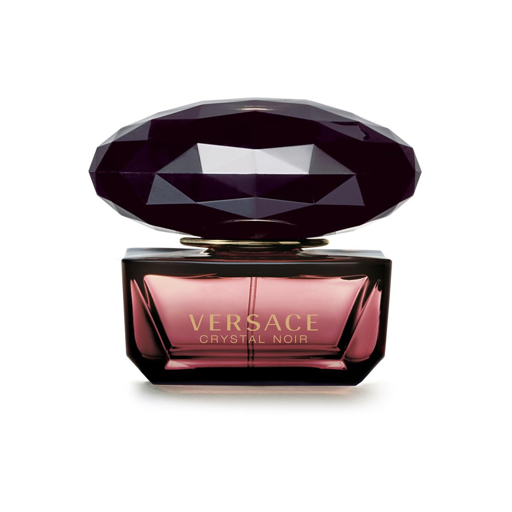 Versace Crystal Noir bottle front view, a sleek evening fragrance for elegant occasions.