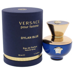 Versace Dylan Blue Pour Femme label detail signals authentic premium fragrance