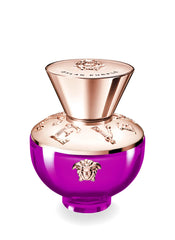 Versace Dylan Purple bottle pose highlights a vibrant floral fruity scent for evenings