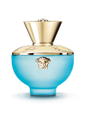 Versace Dylan Turquoise bottle close-up highlights the vibrant hue ideal for daily wear.