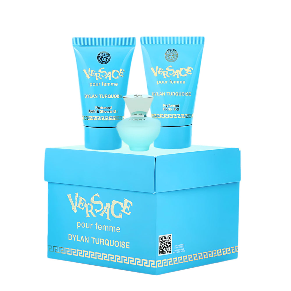 Versace Dylan Turquoise trio packaging image for gifting and display