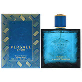 Versace Eros for Men bottle front view showing bold masculine design and presence