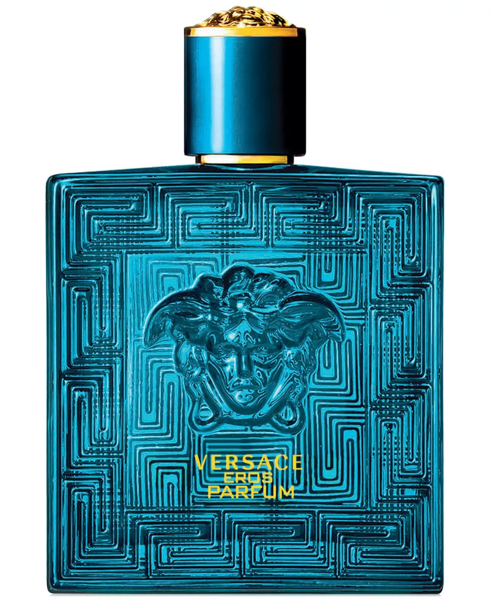Versace Eros Parfum bottle front view, ideal for evening dressing and confident scent presence.