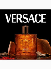 Versace Eros Najim in golden desert light evokes radiant woody notes.