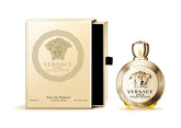 Versace Eros Pour Femme bottle pouring shows long-lasting fragrance for daily wear.