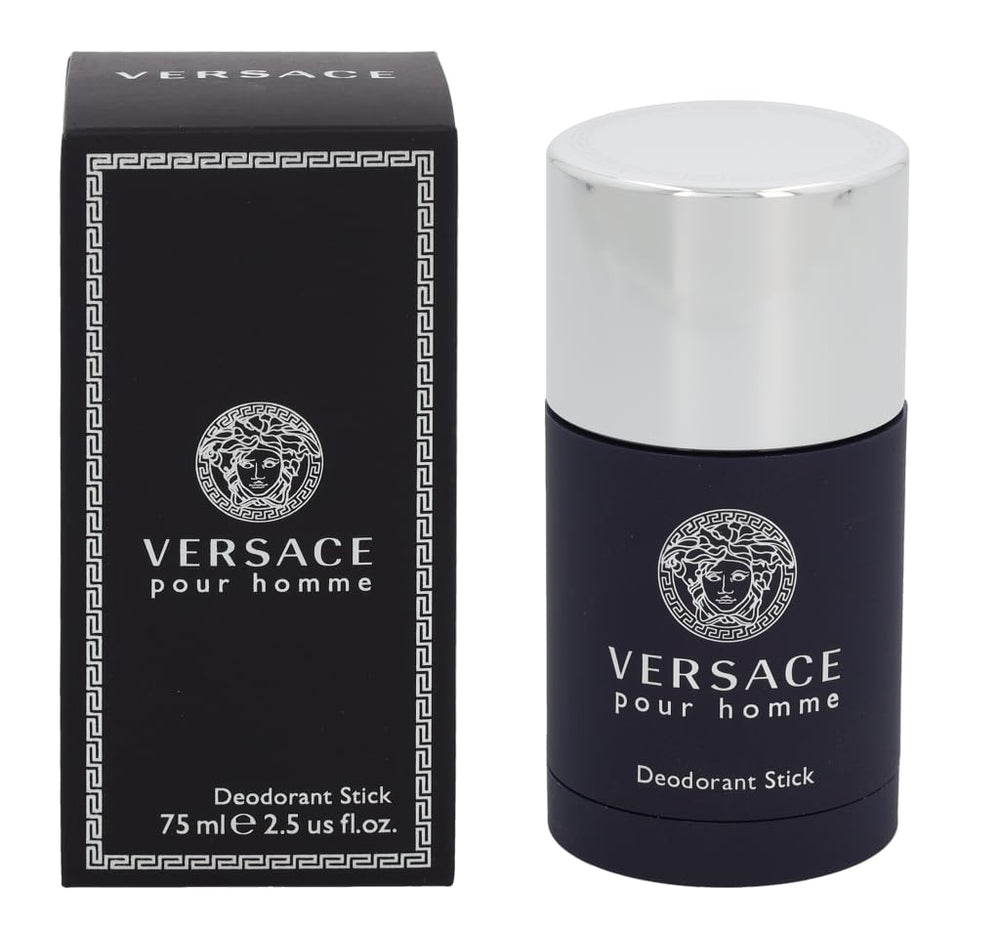 Versace Pour Homme deodorant stick packaging signals luxury daily freshness.
