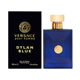Versace Pour Homme Dylan Blue EDT spray bottle close-up showing premium scent profile and masculine confidence