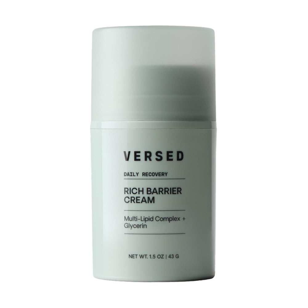 Versed Daily Recovery Rich Barrier Cream jar showing rich hydration for dry skin.