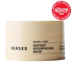 Versed Doctor's Visit mask bottle label close-up highlighting glycolic and lactic acids.