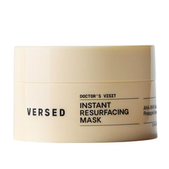 Versed Doctor's Visit mask jar close-up showing creamy exfoliant for brighter skin.