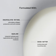 Versed Press Restart Retinol Body Lotion ingredients cocoa butter and squalane provide rich moisture.