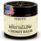 VERZVZ Beef Tallow Honey Balm jar shows deep hydration for skin