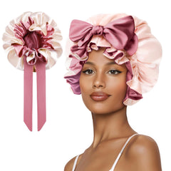 Vettres satin sleep bonnet with full-coverage design protects all hair types overnight.