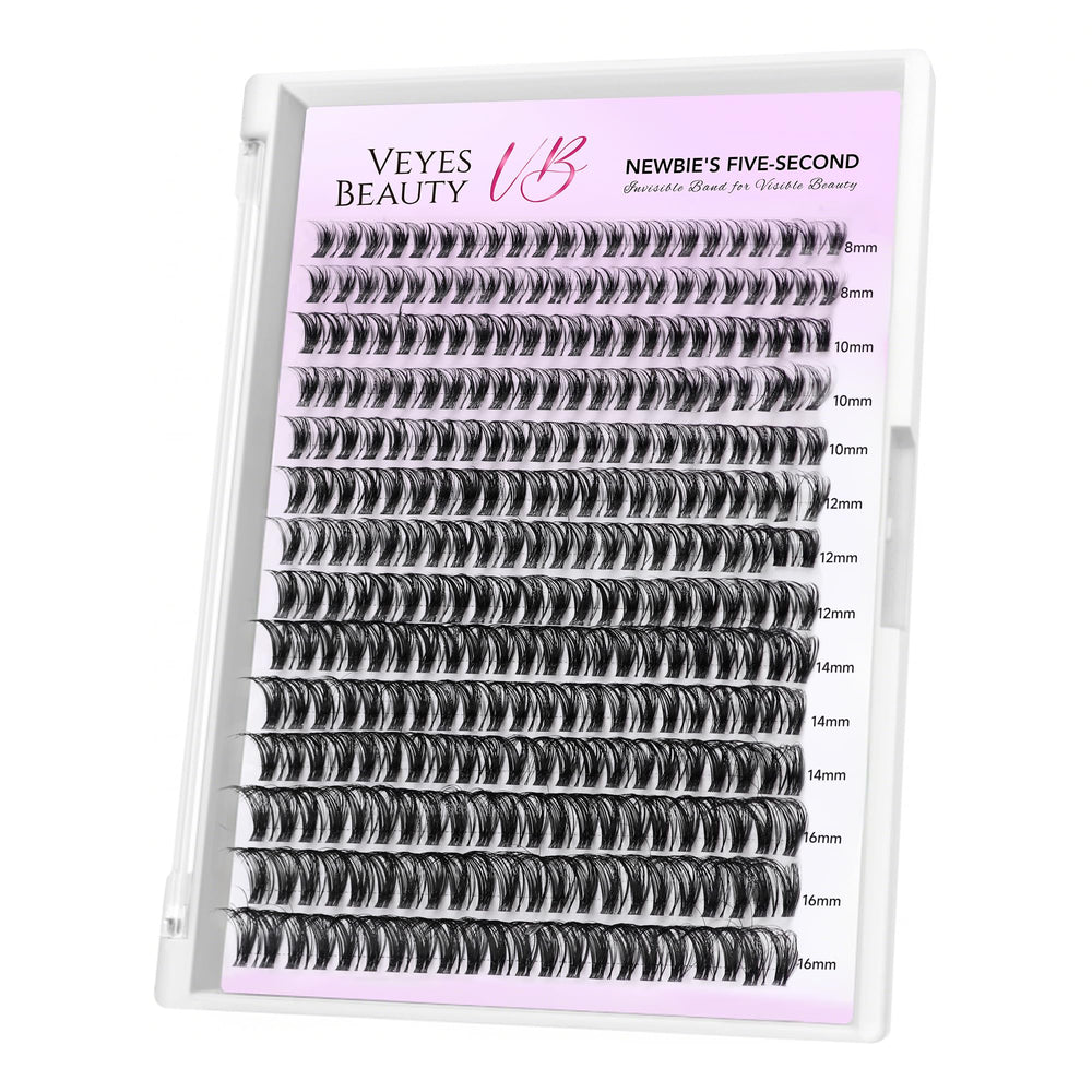 VEYESBEAUTY lash clusters with invisible band in 8-16mm mix for natural volume
